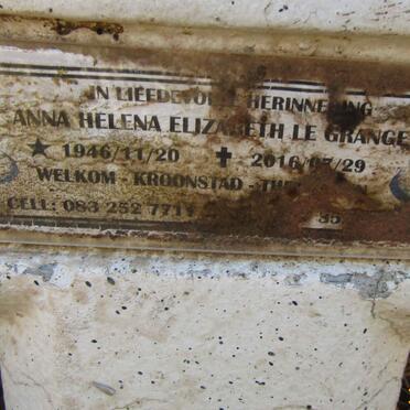 GRANGE Anna Helena Elizabeth, le 1946-2016