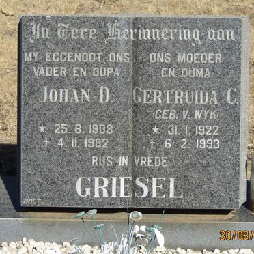 GRIESEL Johan D. 1908-1982 &amp; Gertruida C. V. WYK 1922-1993