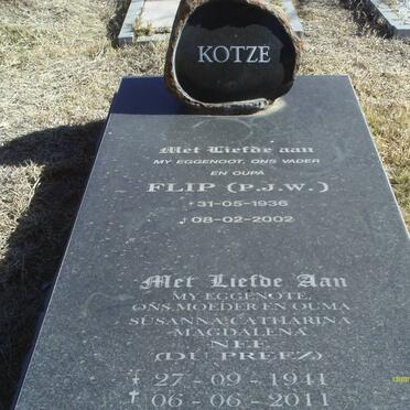 KOTZE P.J.W. 1936-2002 &amp; Susanna Catharina Magdalena DU PREEZ 1941-2011