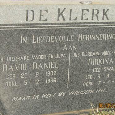 KLERK David Daniel, de 1902-1966 &amp; Dirkina J. SWART 1909-1966