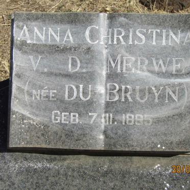 MERWE Anna Christina, v.d. nee DU BRUYN 1895-