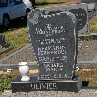 OLIVIER Hermanus Bernardus 1903-1982 &amp; Babara Maria 1906-1992