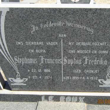 ROUX Stephanus Francois, le 1886-1974 &amp; Sophia Fredrika CRONJE 1899-1972