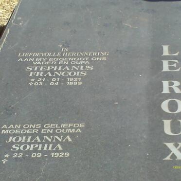 ROUX Stephanus Francois, le 1921-1999 &amp; Johanna Sophia 1929-