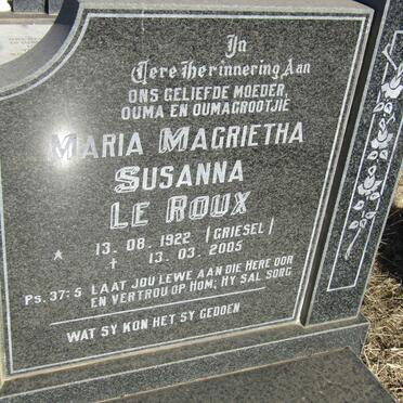 ROUX Maria Magrietha Susanna, le nee GRIESEL 1922-2005
