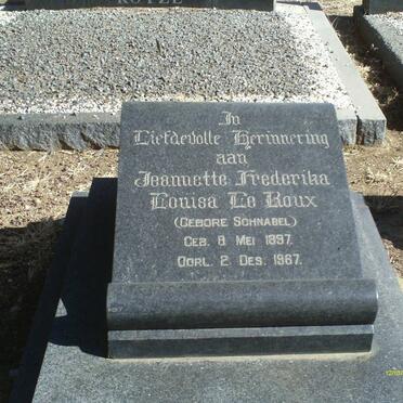 ROUX Jeannette Frederika Louisa, le nee SCHNABEL 1897-1967