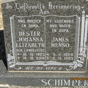 SCHIMPER James Menso 1924-1993 &amp; Hester Johanna Elizabeth LANGEVELDT 1923-2016