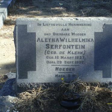 SERFONTEIN Aletha Wilhelmina nee DE KLERK 1857-1932