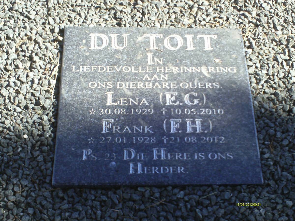 TOIT F.H, du 1928-2012 &amp; E.G. 1929-2010