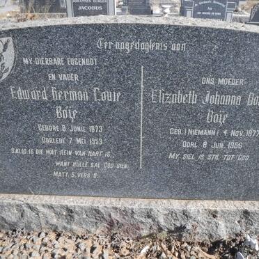 BÓJE Edward Herman Louie 1873-1953 &amp; Elizabeth Johanna Dorithea NIEMANN 1877-1956