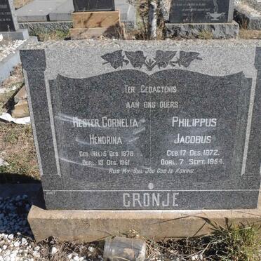 CRONJE Philippus Jacobus 1872-1954 &amp; Hester Cornelia Hendrina NEL 1879-1951