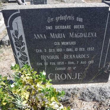 CRONJE Hendrik Bernardus 1859-1919 &amp; Anna Maria Magdalena MEINTJIES 1861-1952