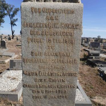 HUMAN Johannes B.W. 1860-1918 &amp; JACOBSZ Maria Elizabeth VAN ROOYEN voorheen HUMAN &amp; VAN ROOYEN 1863-1944