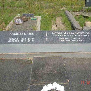 KRIEK Andries 1880-1945 &amp; Jacoba Maria Jacomina DU PLESSIS 1893-1972