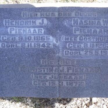 PIENAAR Hendrik J. 1865-1942 &amp; Nasina W. OOSTHUIZEN 1863-1901 :: PIENAAR Christina J. nee JORDAAN 1872-