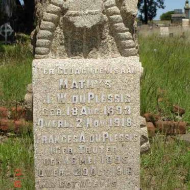 PLESSIS Mathys J.W., du 1893-1918 &amp; Francesa TRUTER 1895-1918