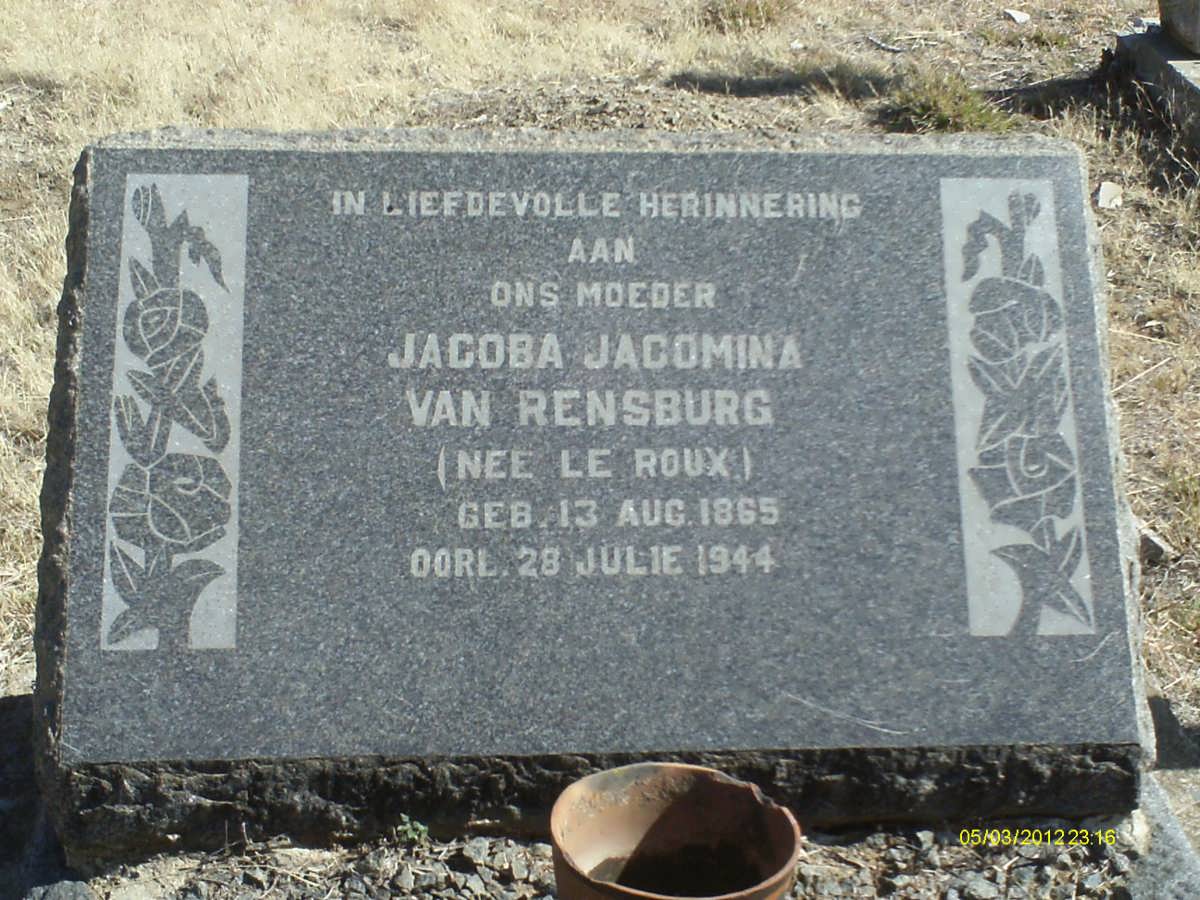 RENSBURG Jacoba Jacomina, van nee LE ROUX 1865-1944