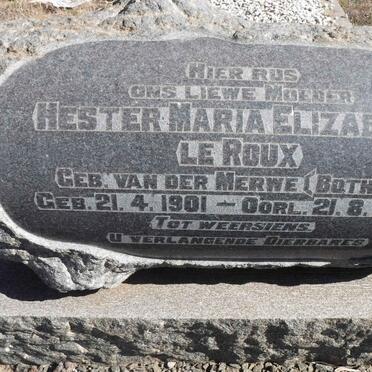 ROUX Hester Maria Elizabeth, le  voorheen BOTHMA nee VAN DER MERWE 1901-1972