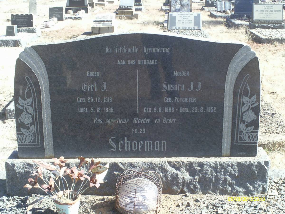 SCHOEMAN Susara J.J. nee POTGIETER 1886-1952 :: SCHOEMAN Gert J. 1918-1935