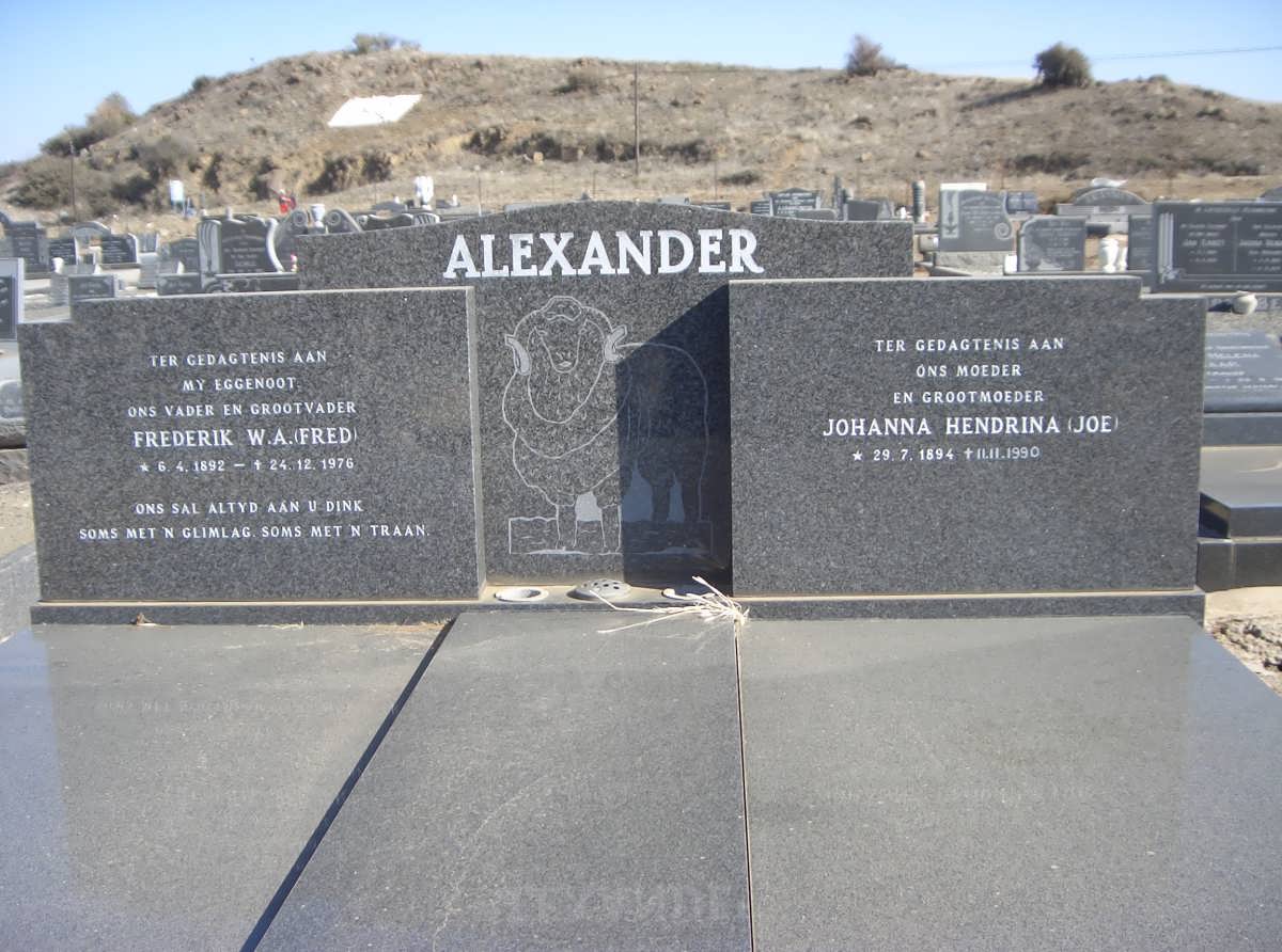 ALEXANDER Frederik W.A. 1892-1976 &amp; Johanna Hendrina 1894-1990