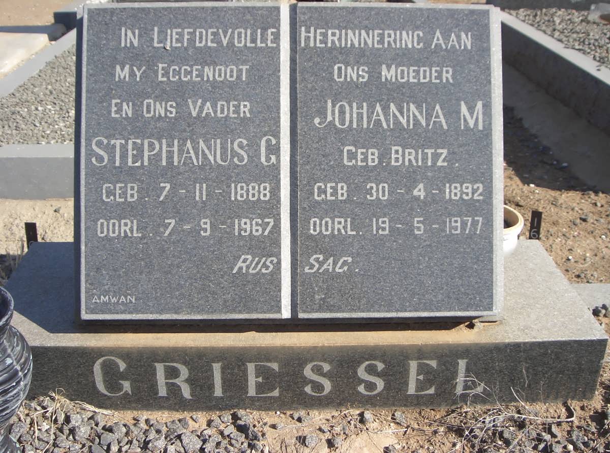 GRIESSEL Stephanus G. 1888-1967 &amp; Johanna M. BRITZ 1892-1977
