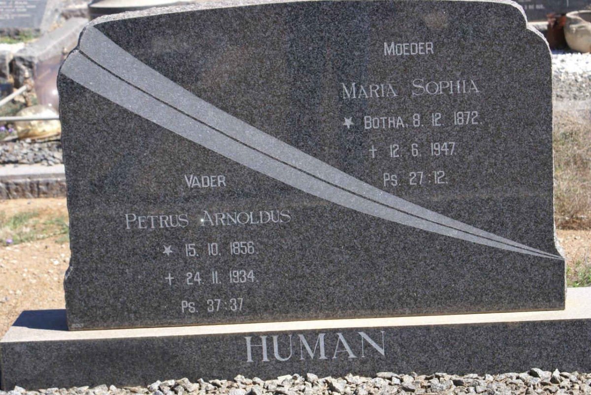 HUMAN Petrus Arnoldus 1856-1934 &amp; Maria Sophia BOTHA 1872-1947