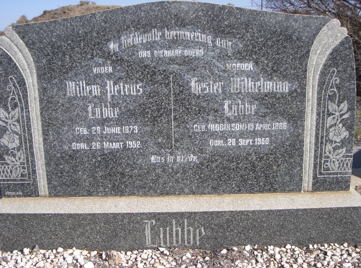 LUBBE Willem Petrus 1873-1952 &amp; Hester Wilhelmina ROBINSON 1886-1950