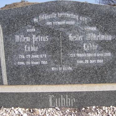 LUBBE Willem Petrus 1873-1952 &amp; Hester Wilhelmina ROBINSON 1886-1950