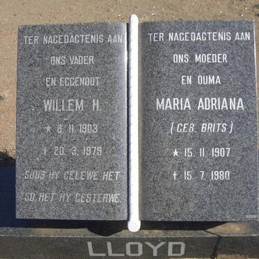 LLOYD Willem H. 1903-1979 &amp; Maria Adiana BRITS 1907-1980