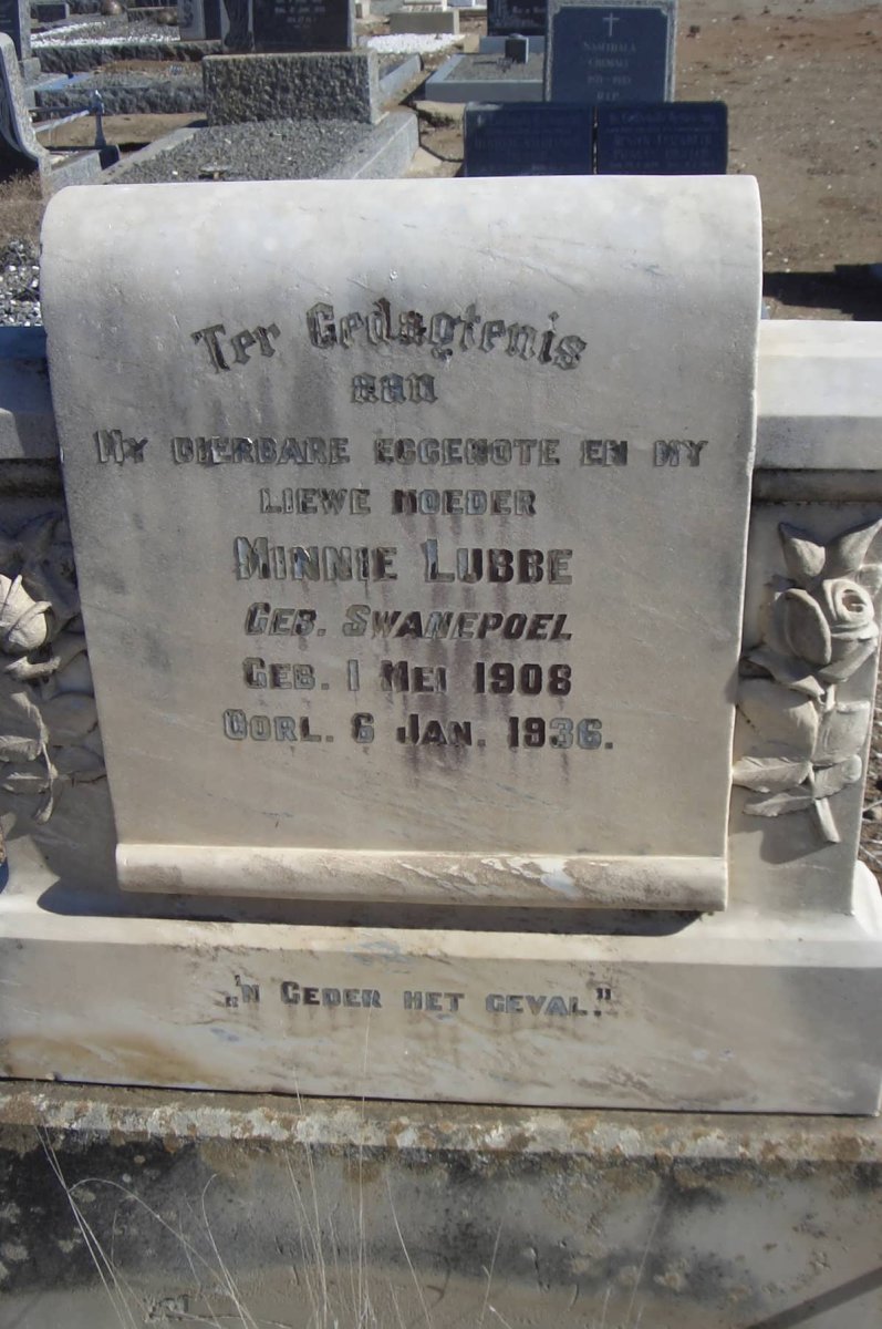 LUBBE Minnie nee SWANEPOEL 1908-1936