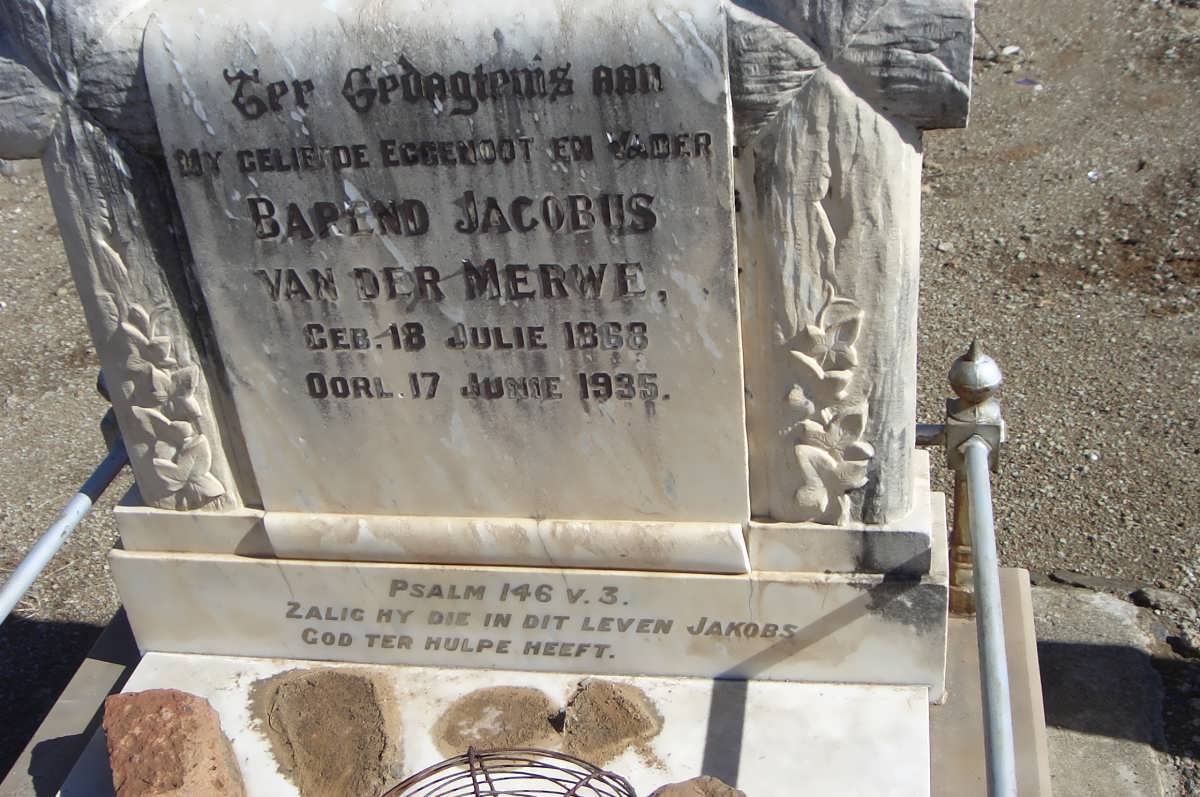 MERWE Barend Jacobus, van der 1868-1935