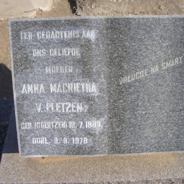 PLETZEN Anna Margarietha, v. nee COERTZEN 1889-1978