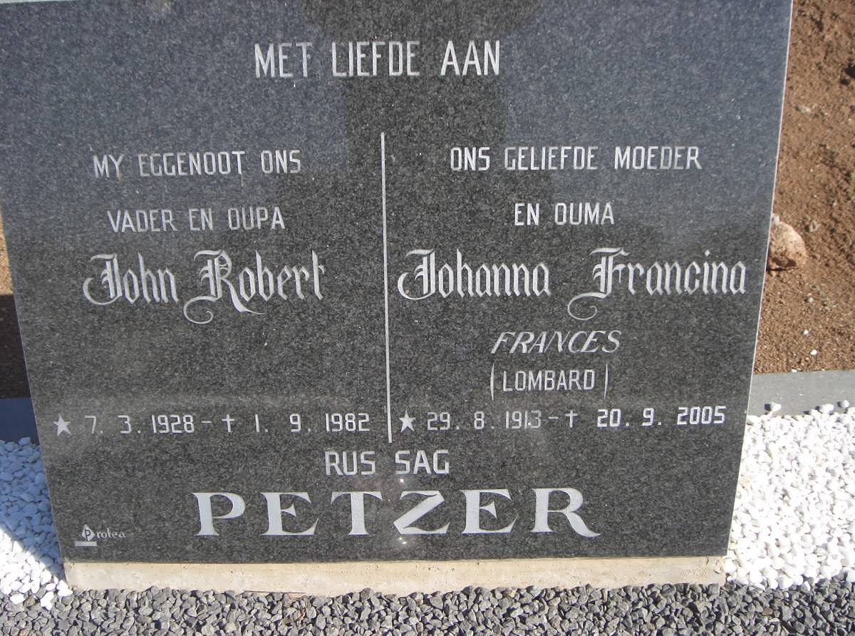 PETZER John Robert 1920-1982 &amp; Johanna Francina LOMBARD 1913-2005
