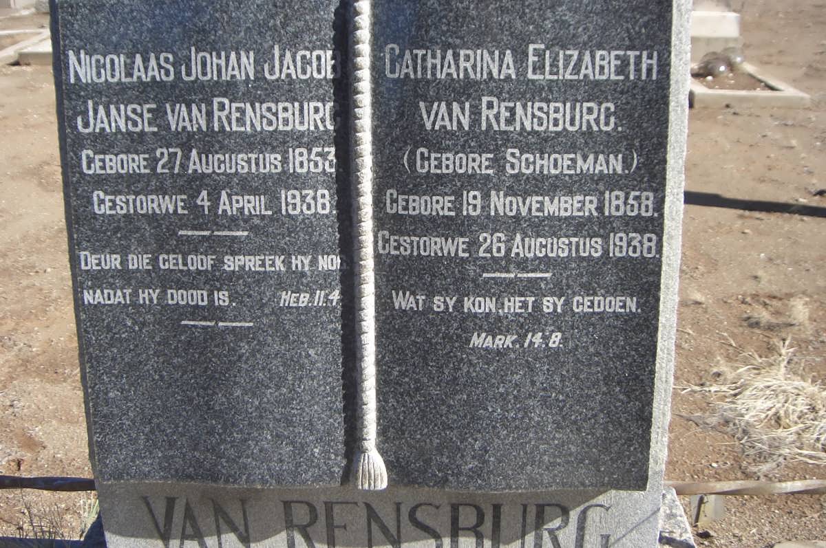 RENSBURG Nicolaas Johan Jacob, Janse van 1853-1938 &amp; Catharina Elizabeth SCHOEMAN 1858-1938
