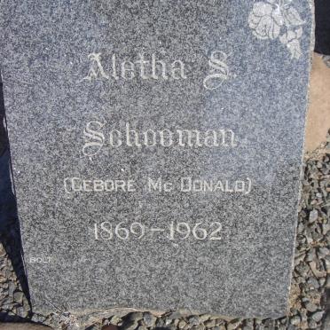 SCHOEMAN Aletha S. nee McDONALD 1869-1962