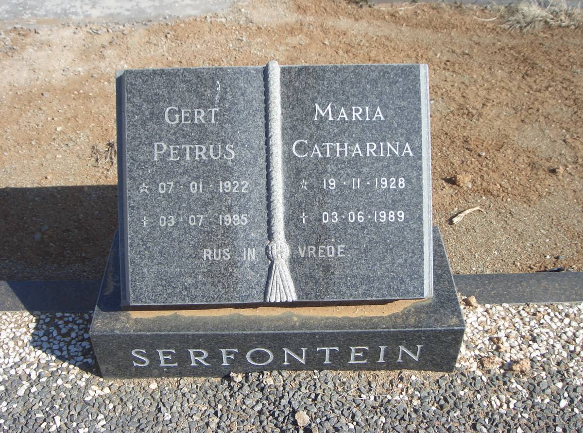 SERFONTEIN Gert Petrus 1922-1995 &amp; Maria Catharina 1928-1989