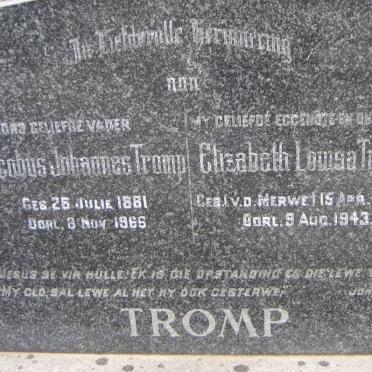 TROMP Jacobus Johannes 1881-1966 &amp; Elizabeth Louisa V.D. MERWE 1892-1943