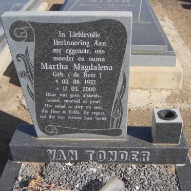 TONDER Martha Magdalena, van nee DE BEER 1932-2000