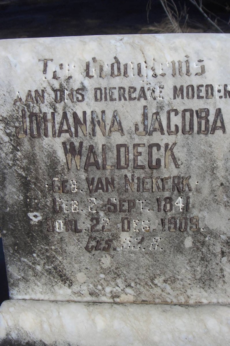 WALDECK Johanna Jacoba nee VAN NIEKERK 1841-1909