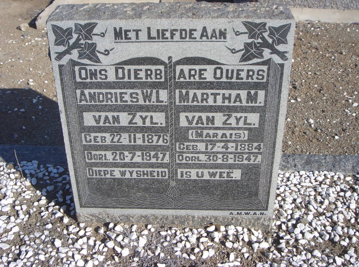 ZYL Andries W.L., van 1876-1947 &amp; Martha M. MARAIS 1884-1947
