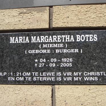 BOTES Maria Margaretha nee BURGER 1926-2005