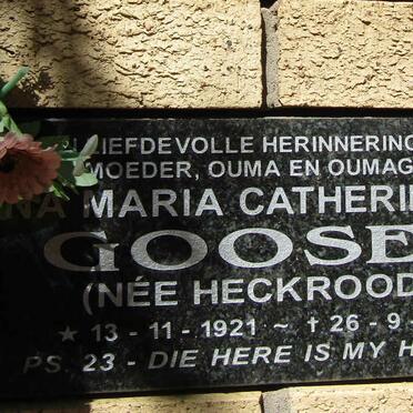 GOOSEN Johanna Maria Catherina nee HECKROODT 1921-2013