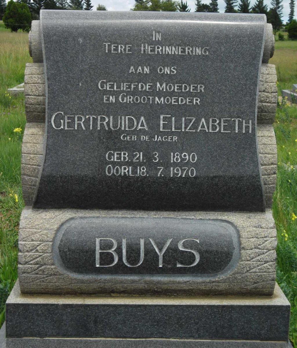 BUYS Gertruida Elizabeth nee DE JAGER 1890-1970