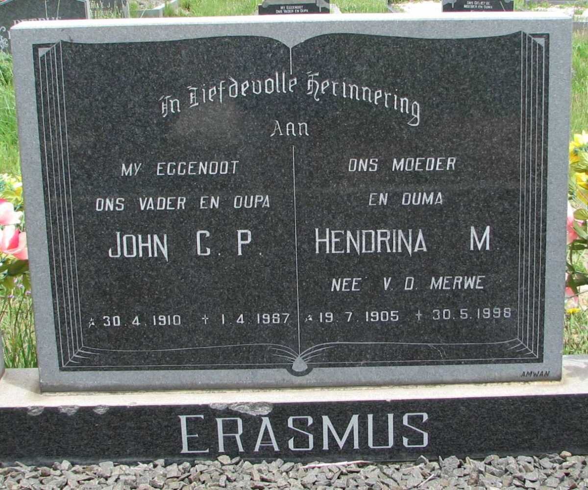 ERASMUS John C.P. 1910-1987 &amp; Hendrina M.  v.d. MERWE 1905-1998