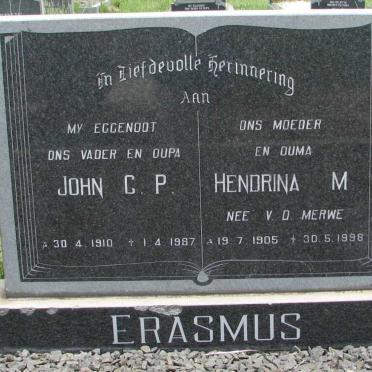 ERASMUS John C.P. 1910-1987 &amp; Hendrina M.  v.d. MERWE 1905-1998