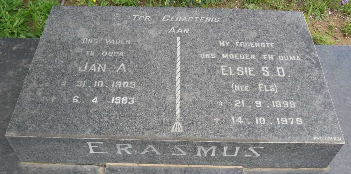 ERASMUS Jan A. 1903-1983 &amp; Elsie S.D. ELS 1899-1978