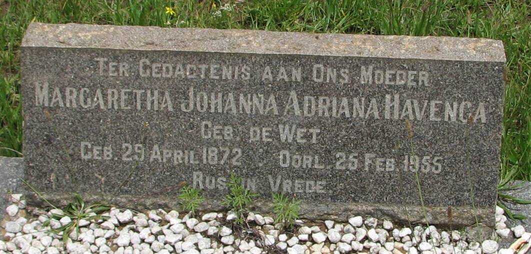 HAVENGA Margaretha Johanna Adriana nee DE WET 1872-1955