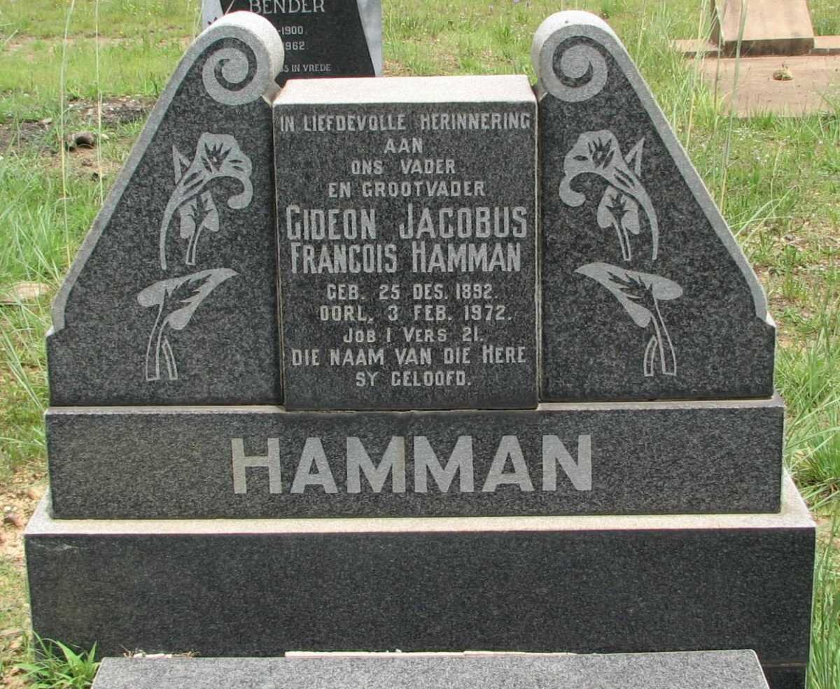 HAMMAN Gideon Jacobus Francois 1892-1972