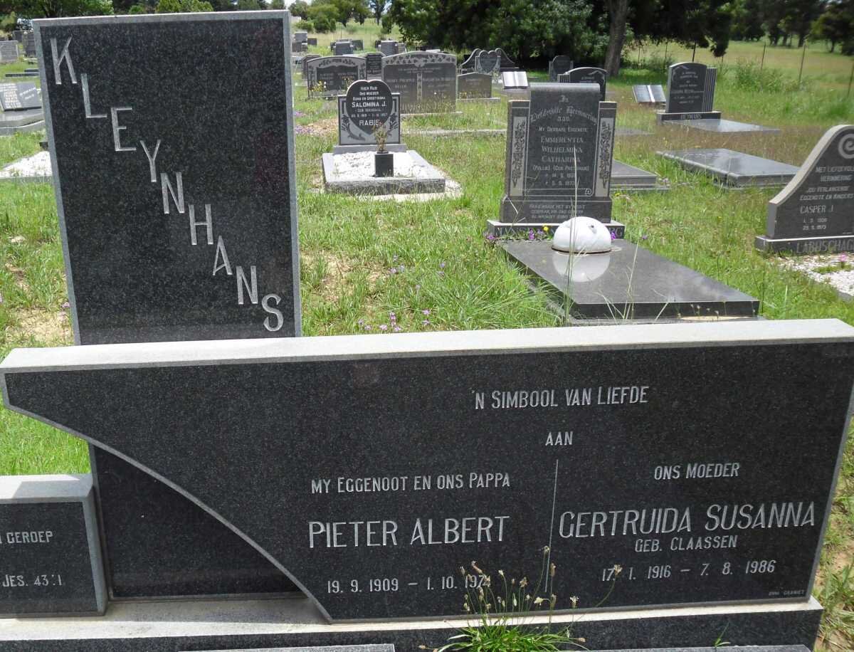 KLEYNHANS Pieter Albert 1909-1974 &amp; Gertruida Susanna CLAASEN 1916-1986