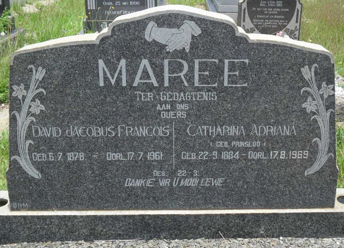 MAREE David Jacobus Francois 1878-1961 &amp; Catharina Adriana PRINSLOO 1884-1969